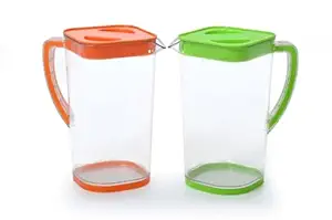 Xiran Water Jug Plastic, 2 litres Bpa Free Food Grade Jug with Lid, Kitchen Accessories Items, Jug for Serving Water, Juices, Beverages, Milk (Pack of 2)