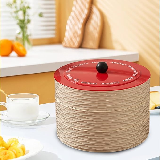 UJEAVETTE Dried Fruit Storage Tray Round Appetizer Tray for Small Items Sweets Cookies 3 Tier