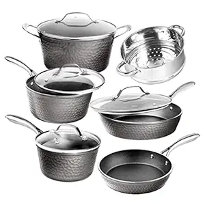 Granitestone Diamond 10 Piece Nonstick Pots and Pans Set with Platinum Hammered Exterior, Mineral & Diamond Infused Ultra Nonstick, Dishwasher Safe Cookware Set, Induction Capable, As Seen on TV