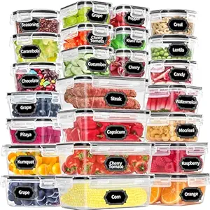 PRAKI 48 Pack Food Storage Containers with Airtight Lids (24 Containers & 24 Lids), Kitchen storage containers for Pantry Organizers and Storage, Set 5