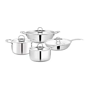 Shri & Sam Triplica High Grade Stainless Steel Cookware Set with Stainless Steel Lid,4-Pieces,Silver,Set 5