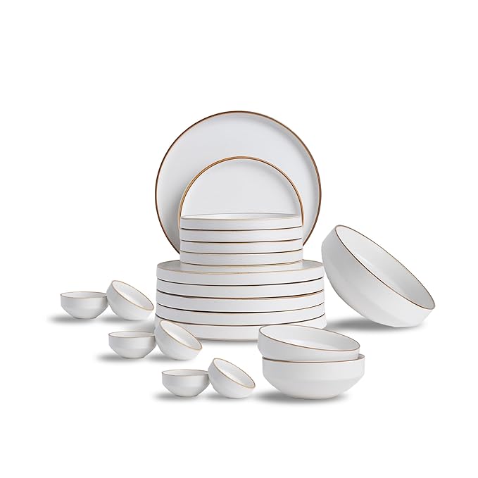 Shay Ceramic Modern Dinner Set, 21 Pcs, White | Crockery Set | Porcelain | Matte Finish | Ceramic (Japandi Dinner Set - White, 21 Piece) | Set 5